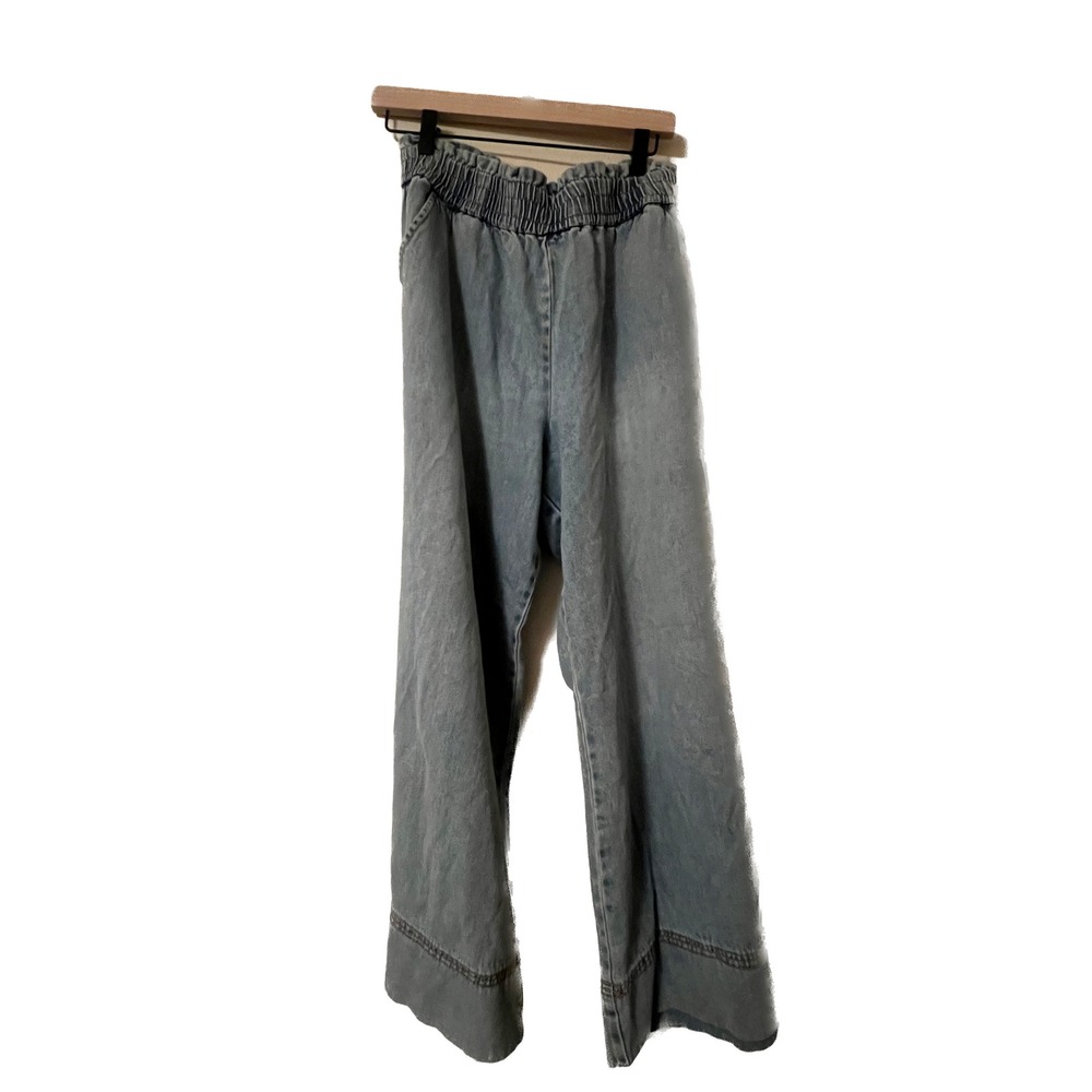 Kensie Jeans Light Wash Wide Leg Denim Pants Smocked Elastic Waist Blue Large